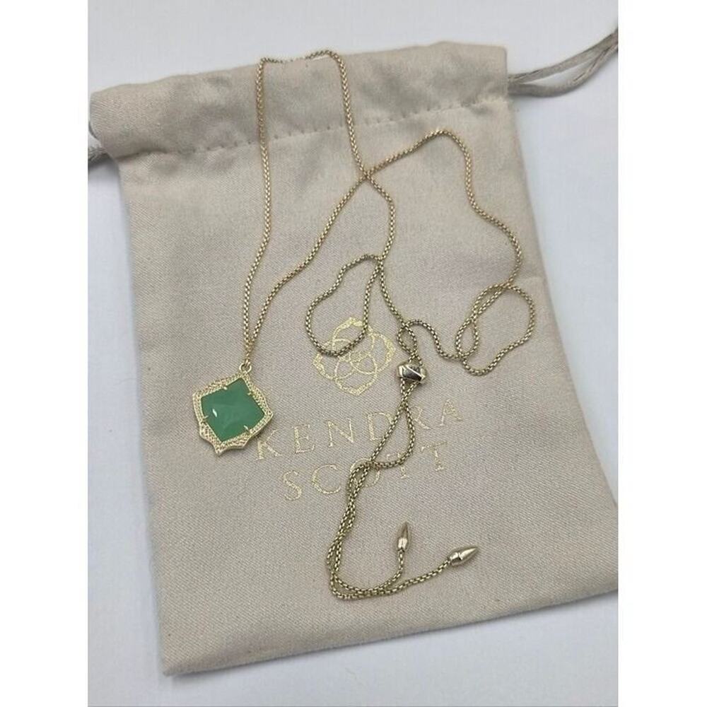 Kendra Scott Kacey Gold Plated Green Chalcedony Pendant Adjustable Necklace New